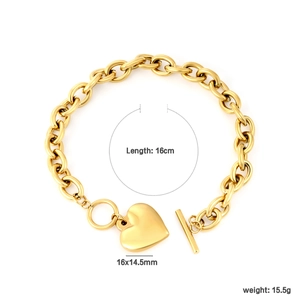 Detailansicht eines goldfarbenen Herzarmbands mit OT-Verschluss und 16cm Längenangabe
