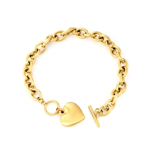 Klassisches goldenes Edelstahl-Armband mit grober Gliederkette und Herz-Anhänger