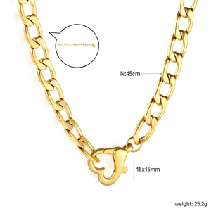 Minimalist stainless steel chain necklace with heart carabiner clasp and extension link