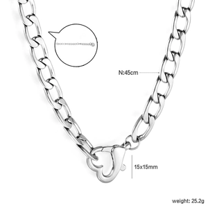Hip hop style silver stainless steel heart clasp figaro chain necklace for women and men