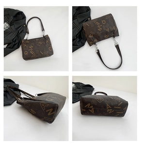 Multi-angle view of vintage brown monogram tote bag with chain strap and large capacity