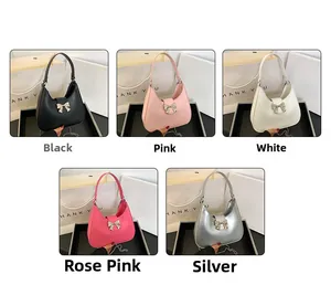 Detailed grid showing multi-color baguette bags with metallic bow and chain straps