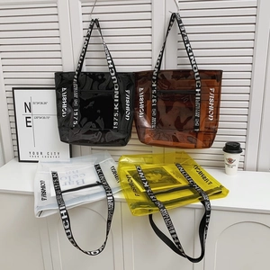 Minimalist transparent PVC tote bag collection in four colors with fashion lettering