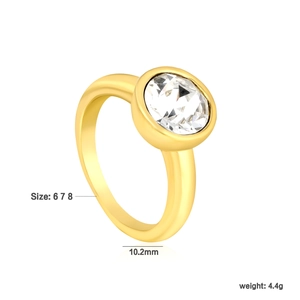 18k gold plated stainless steel ring with a 10.2mm round solitaire zircon stone