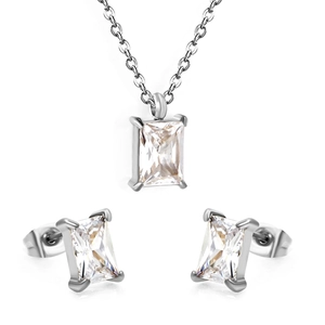Minimalistisches Edelstahl-Schmuckset mit quadratischem Zirkonia-Anhänger und Ohrringen
