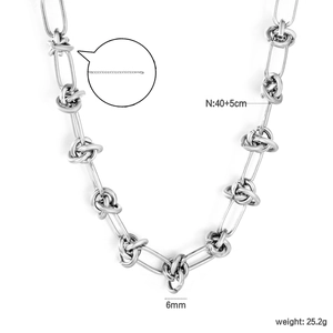 Minimalist silver stainless steel rope knot chain necklace for women, 40cm with extension
