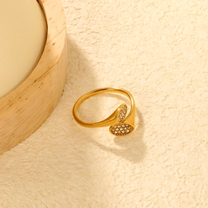 Detail of 18K gold-plated open ring with pavé micro zircons on flat circular discs