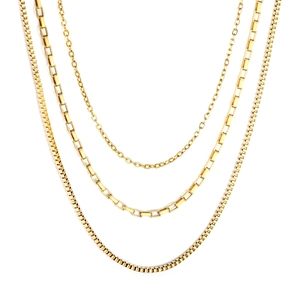 Elegantes goldfarbenes Schicht-Halsketten-Set mit Boxkette und rechteckigen Gliedern