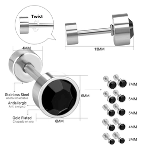 Tableau des tailles pour boucles d'oreilles en acier inoxydable avec zircon noir