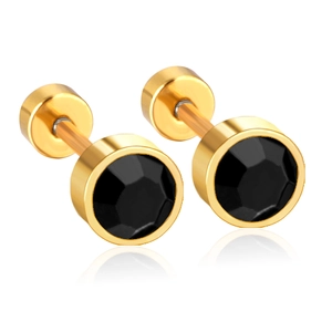 Boucles d'oreilles en acier inoxydable doré avec zircon noir et fermoir à vis sécurisé
