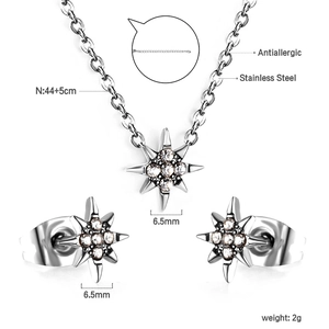 Parure bijoux étoile en acier inoxydable avec collier et boucles d'oreilles et détails