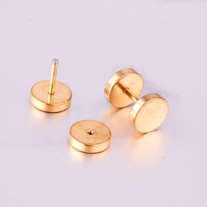 Minimalist golden stainless steel circular stud earrings with screw back design