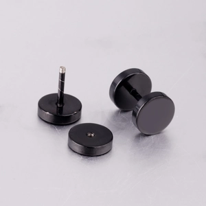 Classic matte black circular stainless steel screw back stud earrings for women