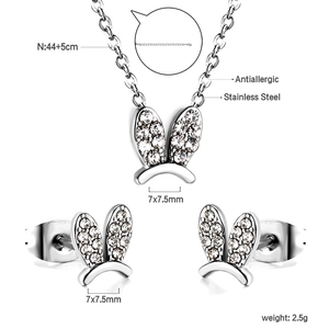 Détails de l'ensemble bijoux oreilles de lapin avec collier et boucles d'oreilles
