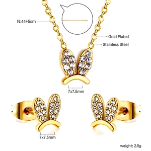 Détails de l'ensemble de bijoux oreilles de lapin en acier doré avec dimensions