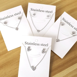 Parures bijoux en acier inoxydable argenté avec pendentifs cœur et boucles d'oreilles