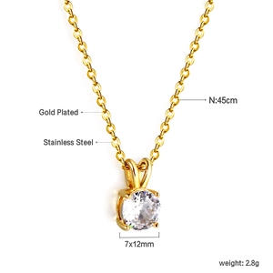 Detail showing 45cm gold plated stainless steel chain with 7x12mm round zircon pendant