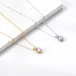 Elegant geometric stainless steel necklace with lavender zircon pendant in gold and silver