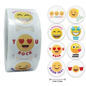 Round Smiley Face Reward Stickers Roll For Teachers Classroom Motivational Words Adhesive Paper Colorful School Decals