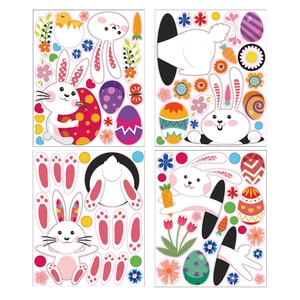 Easter bunny wall stickers set featuring cartoon rabbits eggs and flowers in bright colors