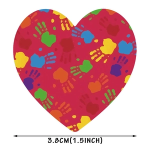 Colorful handprint heart labels roll 1.5 inch self-adhesive Valentine gift stickers