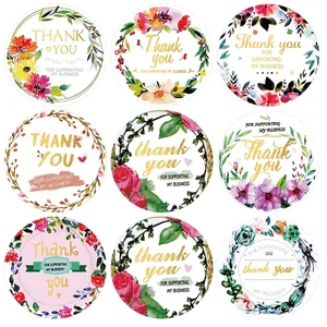 Roll of 8 floral gold foil Thank You self-adhesive stickers for gift packaging seals