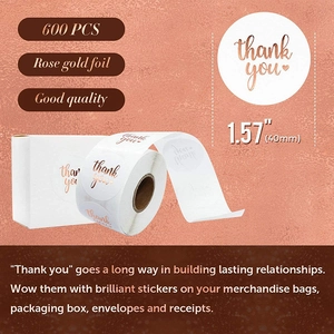 Roll of 600 rose gold foil Thank You stickers on white, 1.57 inch round gift labels