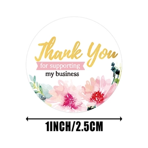 Autocollants floraux Thank You dorés pour emballage cadeau en format rond de 2,5 cm