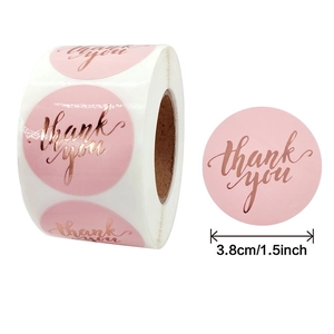 Pink Thank You Stickers Rose Gold Foil Round Business Gift Seal Labels For Packaging Wedding Party Stationery Decor