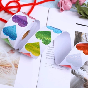 Colorful heart laser stickers in rolls with diamond texture for Valentine gift decor