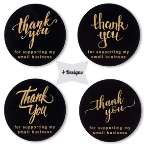 Round Thank You Stickers Black Gold Foil Business Packaging Sealing Labels Small Business Gift Wrapping Wedding Bakery Professional