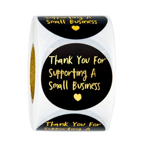 Black and gold Thank You For Supporting A Small Business round gift label stickers