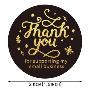 Black and gold Thank You stickers 1.5 inch for gift packaging and small business parcels