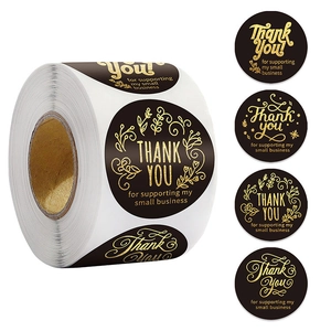 Round Gold Foil Thank You Stickers Black Packaging Labels For Small Business Baking Gift Sealing Decor
