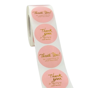 Adesivi rosa Thank You for supporting my small business con lamina d'oro in rotolo