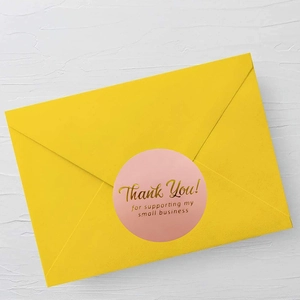 Adesivi rosa Thank you for supporting my small business con lamina d'oro su busta