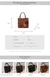 Detailed size chart for the PU leather tote bag with measurements and specifications