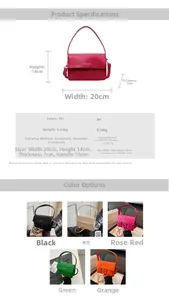Detailed size specifications and color options for the stylish PU leather mini crossbody bag
