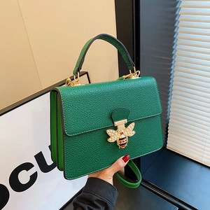 Damen Umhängetasche Aus PU-Leder Mit Litschikorn Und Bienenverschluss Elegante Handtasche Mit Künstliche Perlenverzierung Für Den Alltag