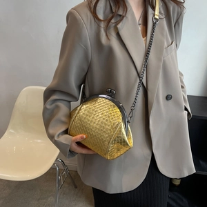Chic gold woven chain crossbody shell bag for women with vintage metal clasp closure