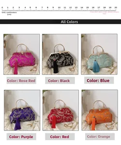 Detailed grid view of six vibrant colors for the embroidered shell bag with gold handles