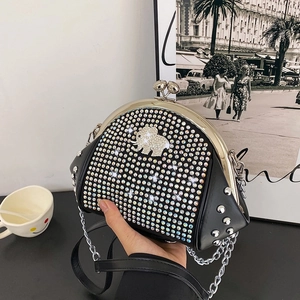 Women Luxury Rhinestone Shell Crossbody Bag Retro Elephant Decor Metal Kiss Lock Chain Shoulder Bag Party Evening Handbag Gift