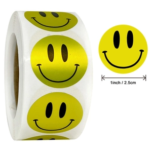 Ρολό με κίτρινα αυτοκόλλητα smiley 2,5 εκ. για διακόσμηση πάρτι και σφράγιση δώρων γάμου
