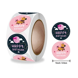 Happy Birthday Round Stickers Gift Sealing Labels Adhesive Roll For Party Favors Decoration Pinata Pattern