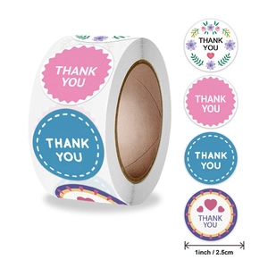 Autocollants Ronds Papier Cuivré Thank You Happy Birthday Cœur Motifs Floraux Pour Emballage Cadeau Scellage Décoratif