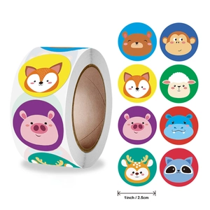 Rouleau d'autocollants animaux de 1 pouce pour enfants avec 8 motifs de dessins animés