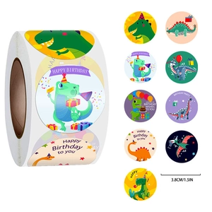 Adesivi di Compleanno Cartoon Dinosauro Etichette Decorative Rotonde per Festa di Compleanno Bambini Confezioni Regalo Autoadesive