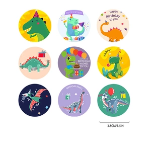 Adesivi dinosauro Happy Birthday per bambini, 9 motivi, etichette rotonde da 3,8 cm