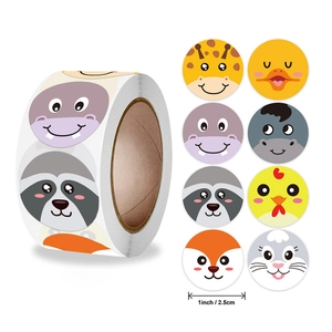 Autocollants de récompense 1 pouce avec 8 dessins d'animaux en rouleau de 2,5 cm