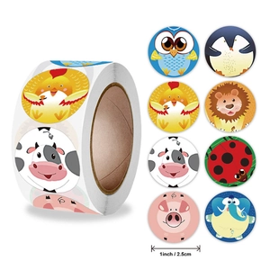Rouleau d'autocollants animaux de 1 pouce pour enseignants avec 8 motifs colorés